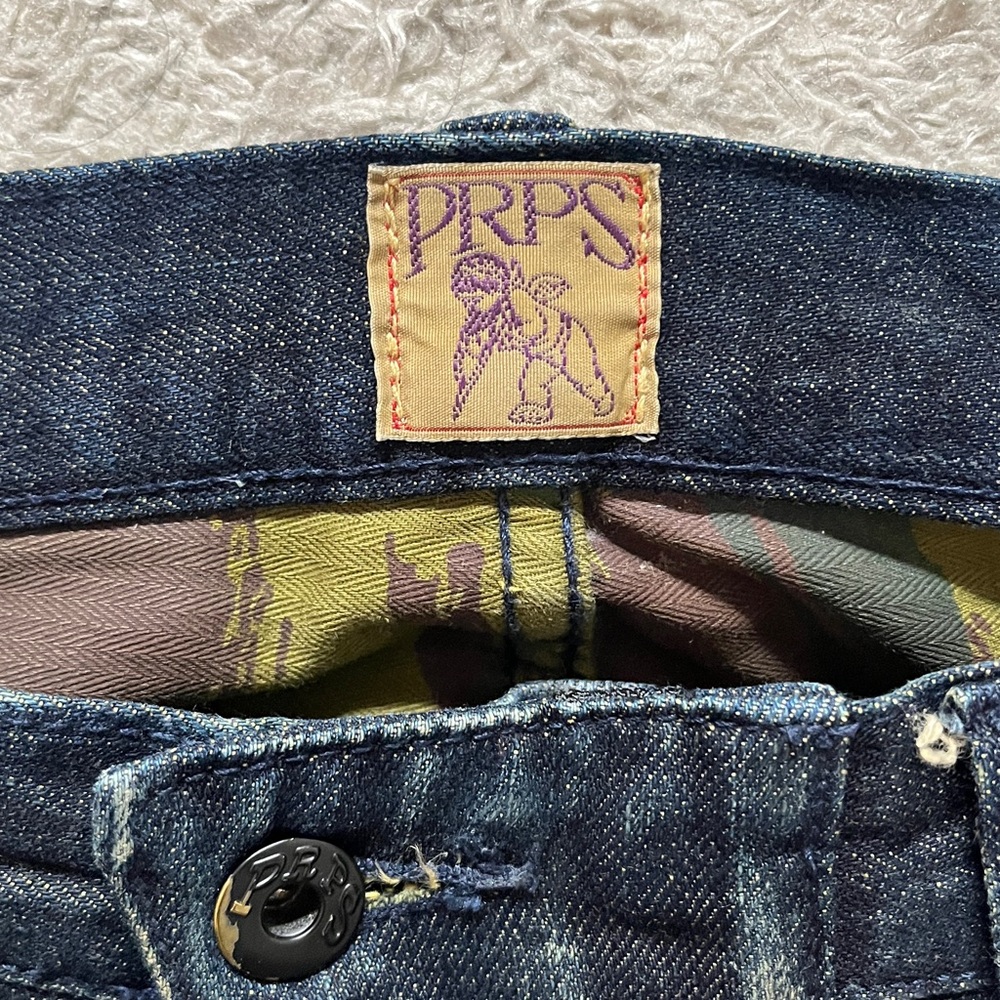 PRPS W30 Men's Dark Blue and Tan Relaxed distressed Jeans - Picture 2 of 16